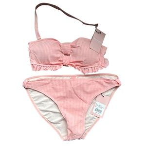 Juicy Couture Pink, Coral Smocked Bandeau Bikini Set With Ruffles Brand New Tags
